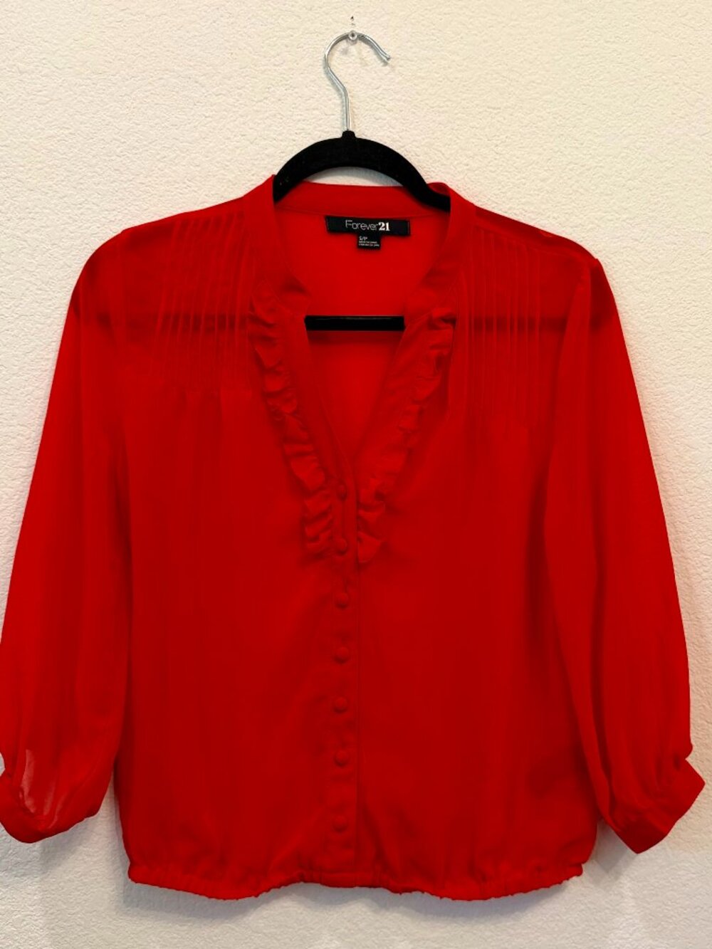 ❤️ Forever 21 Red Ruffle Blouse – Size S/P